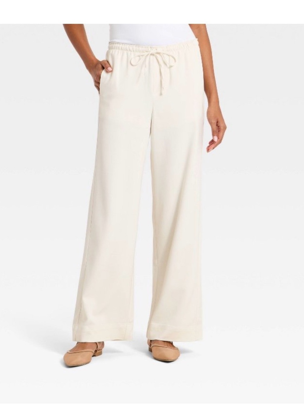 A New Day Cream Wide-Leg Drawstring Pants NWOT